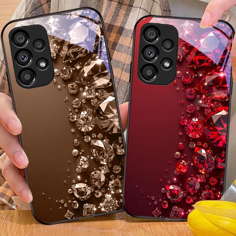 Vollständige Diamanten für Samsung Galaxy S10 20 Plus 21 FE 22 23 24 FE 25 Ultra Schwarz Gehärtetes Glas Handyhülle Hartschale