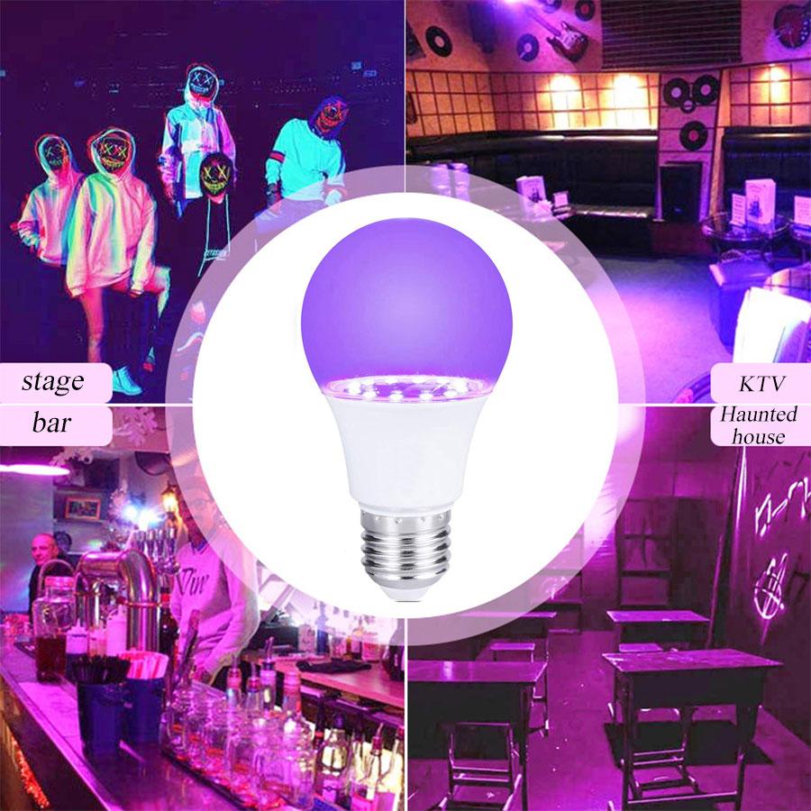 E27 UV LED Bulb Light 9W Purple Transparent Light Bulb For Party Ghost House Halloween Fluorescent Atmosphere Decoration Lights