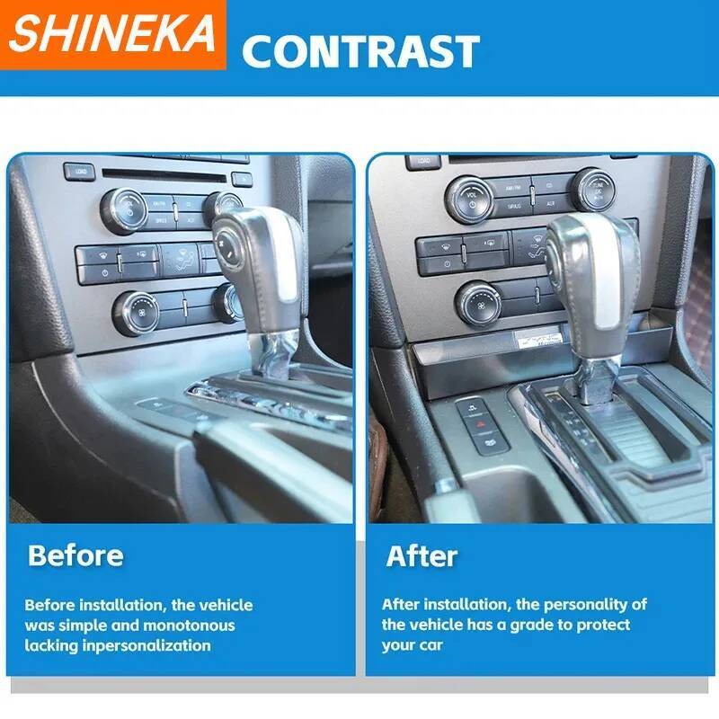 SHINEKA Stowing Tidying For Ford Mustang 2010 2011 2012 2013 2014 ABS Car Gear Shift Storage Box Organizer Interior Accessories