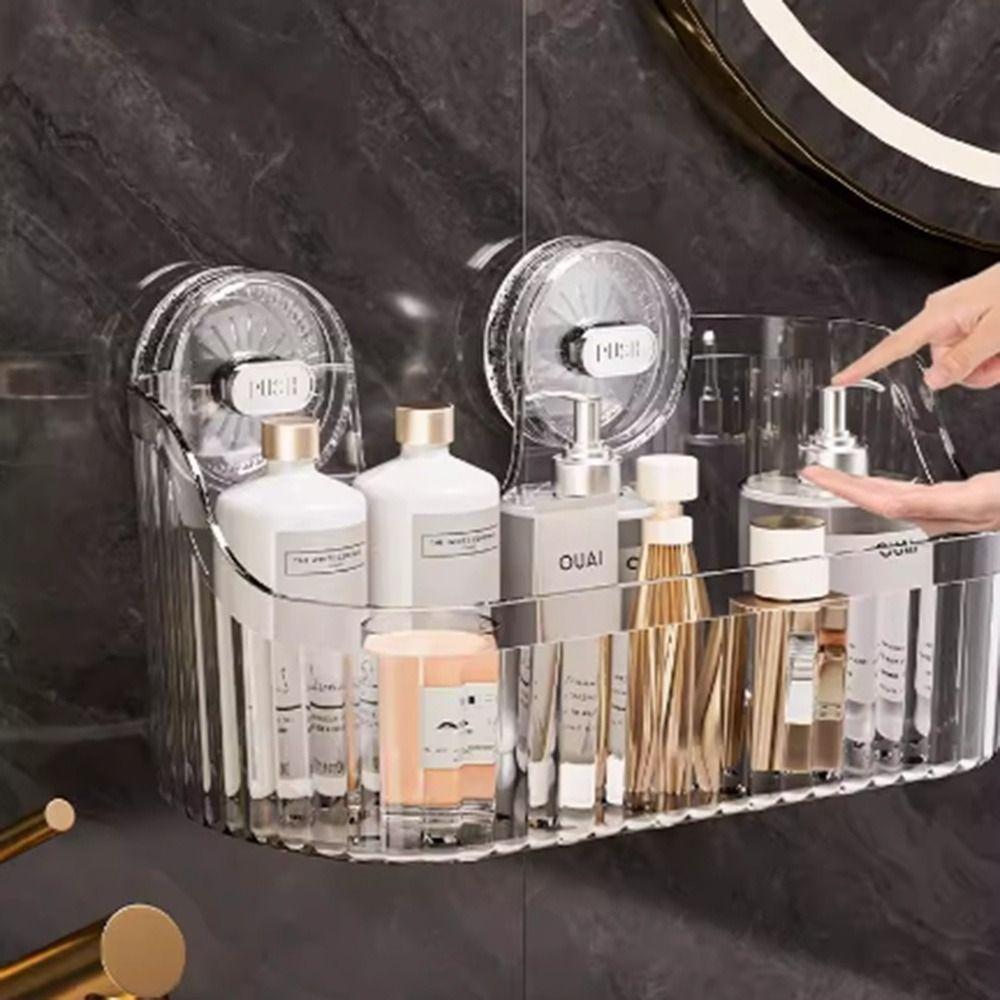 Transparent Suction Cup Shower Rack Punch-Free Bathroom Organizer Shelf  Bathroom Supplies