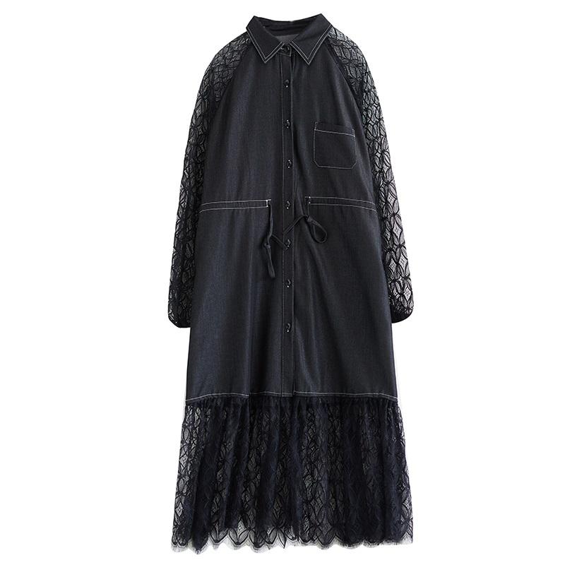 Langarm Plus Größe Vintage Spitze Patchwork neue Kleider für Frauen lässig locker Frühling Sommer Herbst Hemdkleid