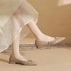 29817 [sheepskin] Flat Shoes Women's Thick Heel Spring 2025 New Pointed French Low Heel Pleated Single Shoes