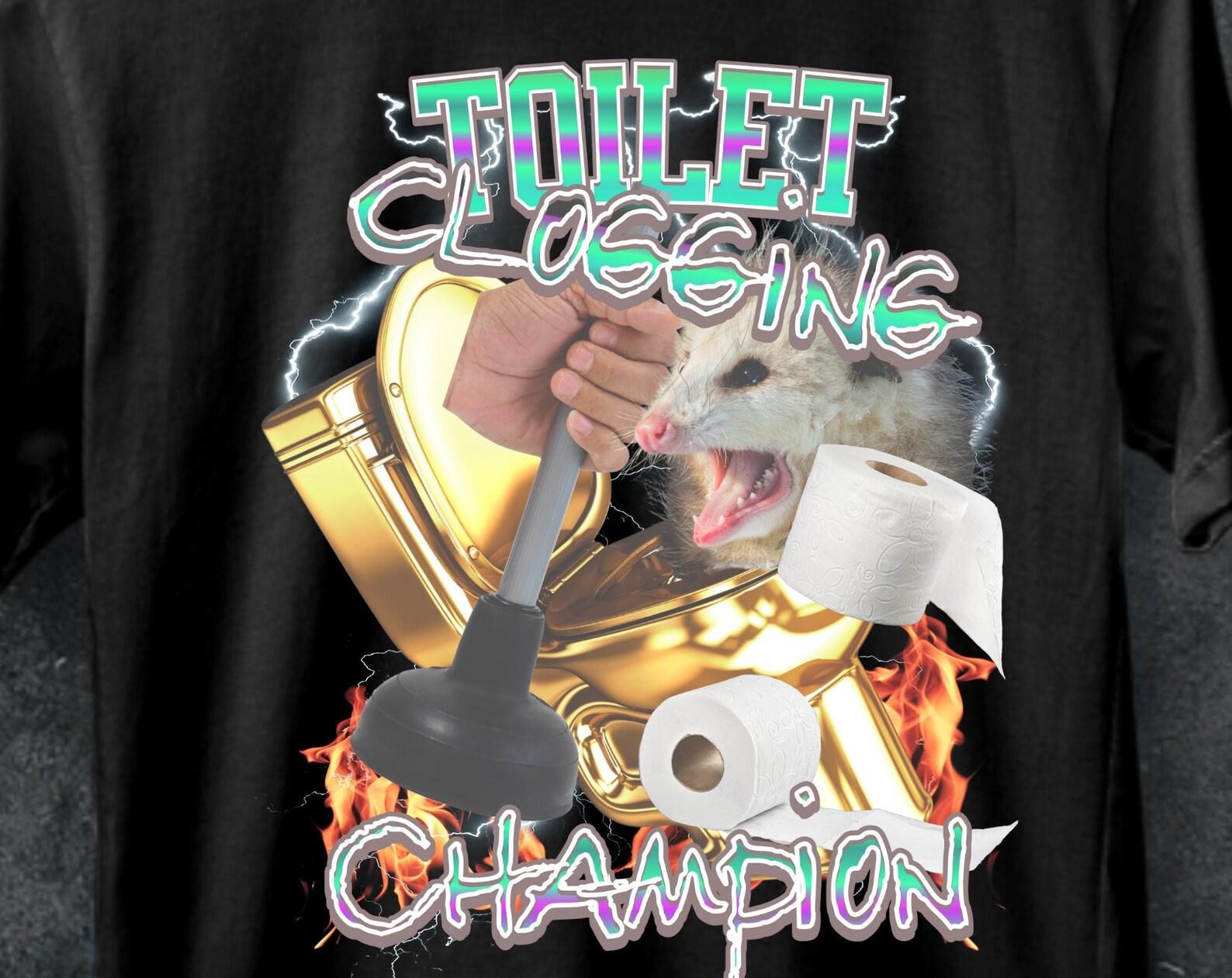 Toilet Clogging Champion T-shirt, Funny Meme Graphic Tee 2XL