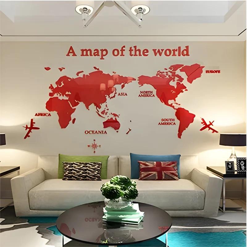 1Pc World Map Wall Stickers Acrylic Creative 3D TV backdrop Wallpaper Decoration Home Living Room Office Interior Decorative