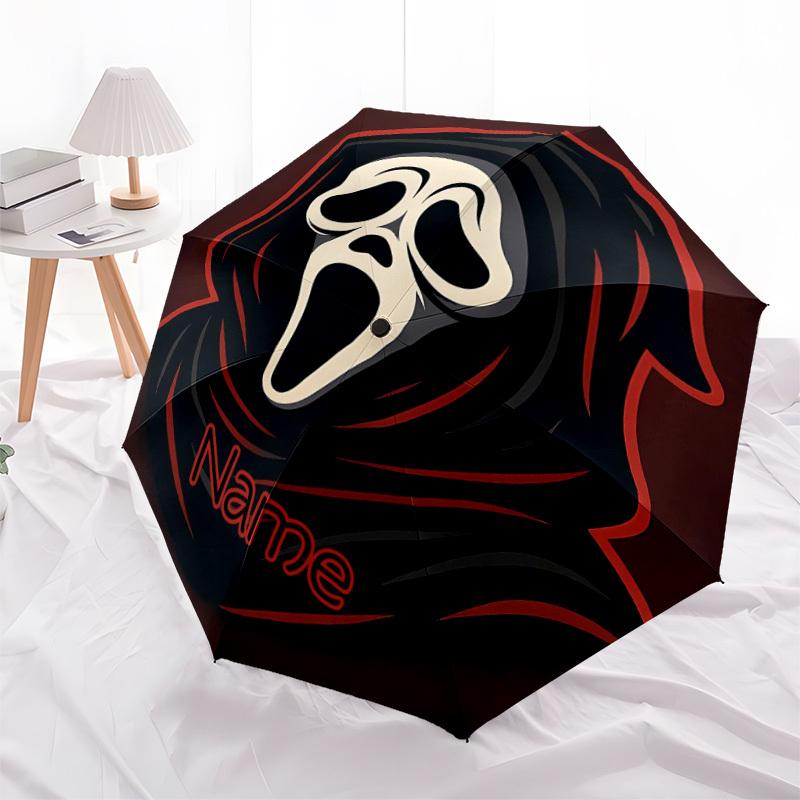 1PC Scream Mask - Custom Name Automatic Folding Umbrella - Compact 8-Rib Design, Durable Plastic & Iron, Daily Use S0106008