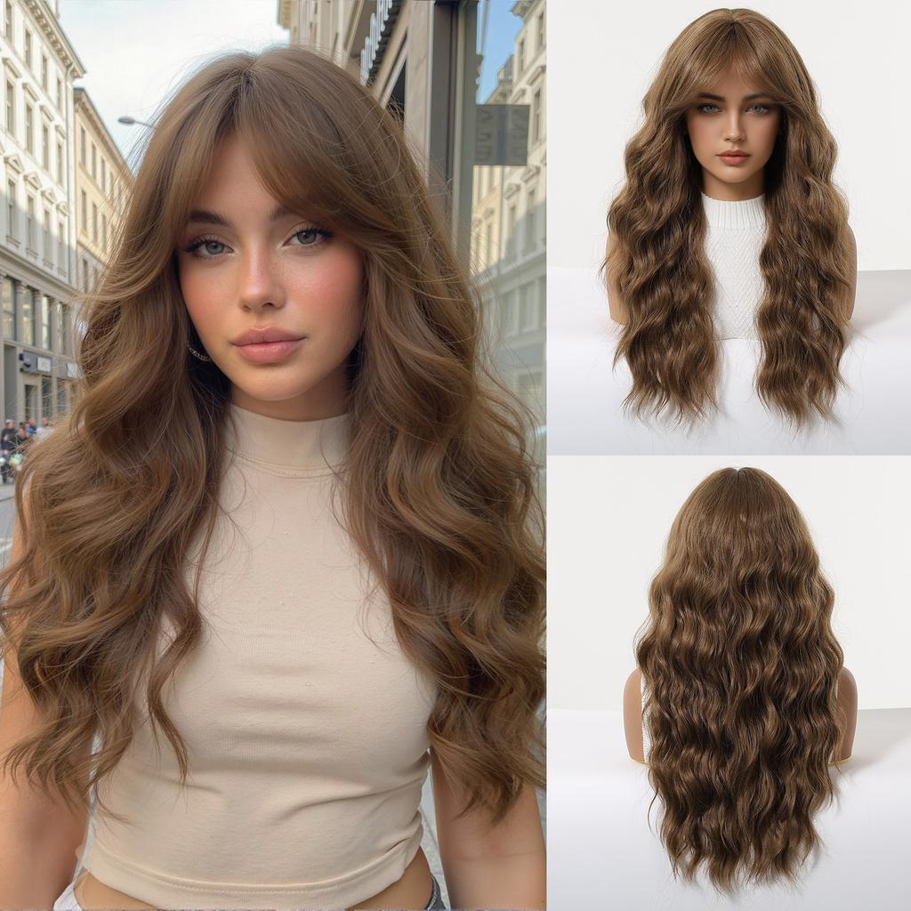 European And American Wind And Wind Gradually Change Platinum Long Curly Hair Wig Eight-Character Bangs Fluffy Natural High Temperature Silk Material