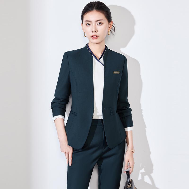 Women's Black Suit Set for Professional Reception & Hotel Work, Spring to Winter Attire.