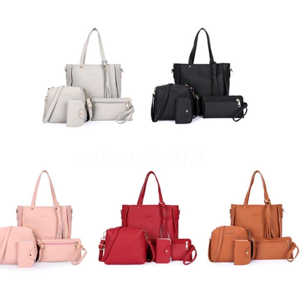 Elegant Women Leather Handbag Set With Shoulder Bags Tote Purse And Messenger Satchel