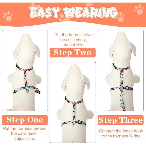 2 Pack Cat Harness and Leash Set, Escape Proof Adjustable Kitten Harness with Leash Collar Lightweight Soft and Comfortable for Small Medium Cats