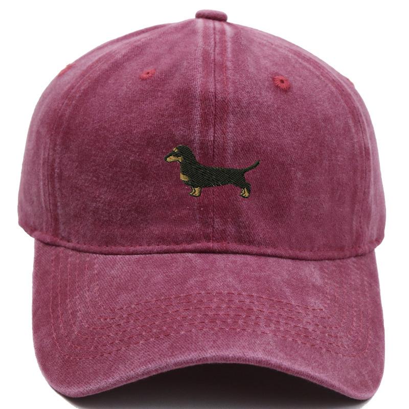 Pc Washed Dachshund Dog Embroidery Baseball Cap Unisex Adjustable Curved Brim Dad Hat Dog Lover Casual Sun Hat Pet Owner Gift