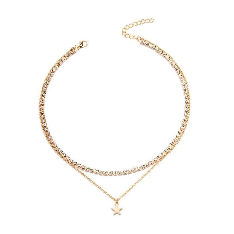 Multi-layer Necklace Jewelry Women's Alloy Star Diamond Pendant Rhinestone Claw Chain Collarbone Chain