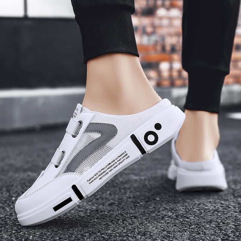 Platform Half Shoes For Men Mules Sandals Flat Summer Backless Loafers Slippers Man Slides Lace Up Mens Semi-Drag Casual Shoes