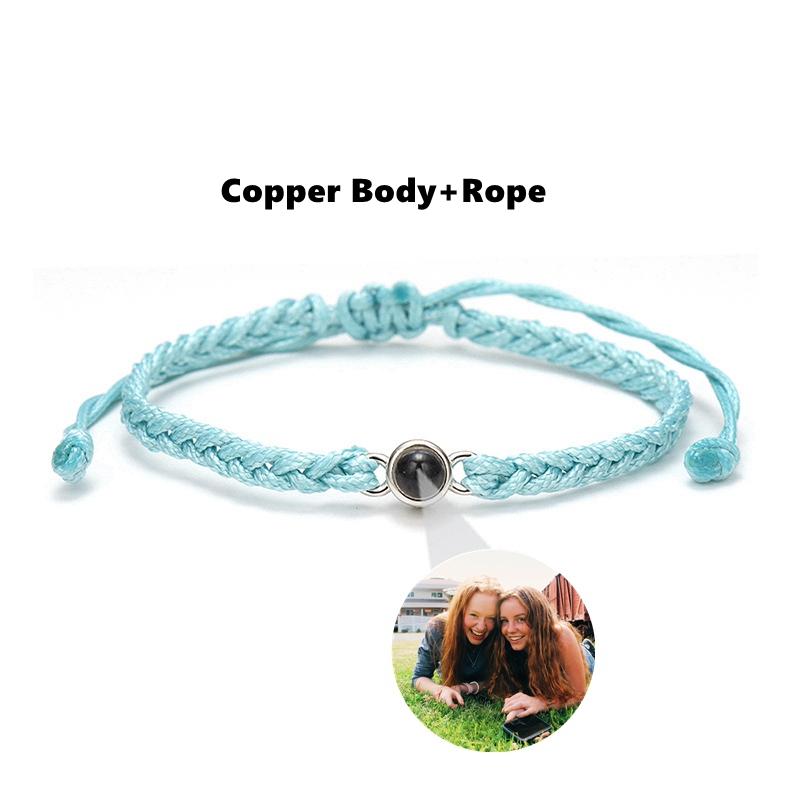 

EthShine Персоналізований фотобраслет зі срібного кола 925 проекції Браслети з фотографіями на замовлення Меморіальний подарунок для пари жінкам Copper Blue