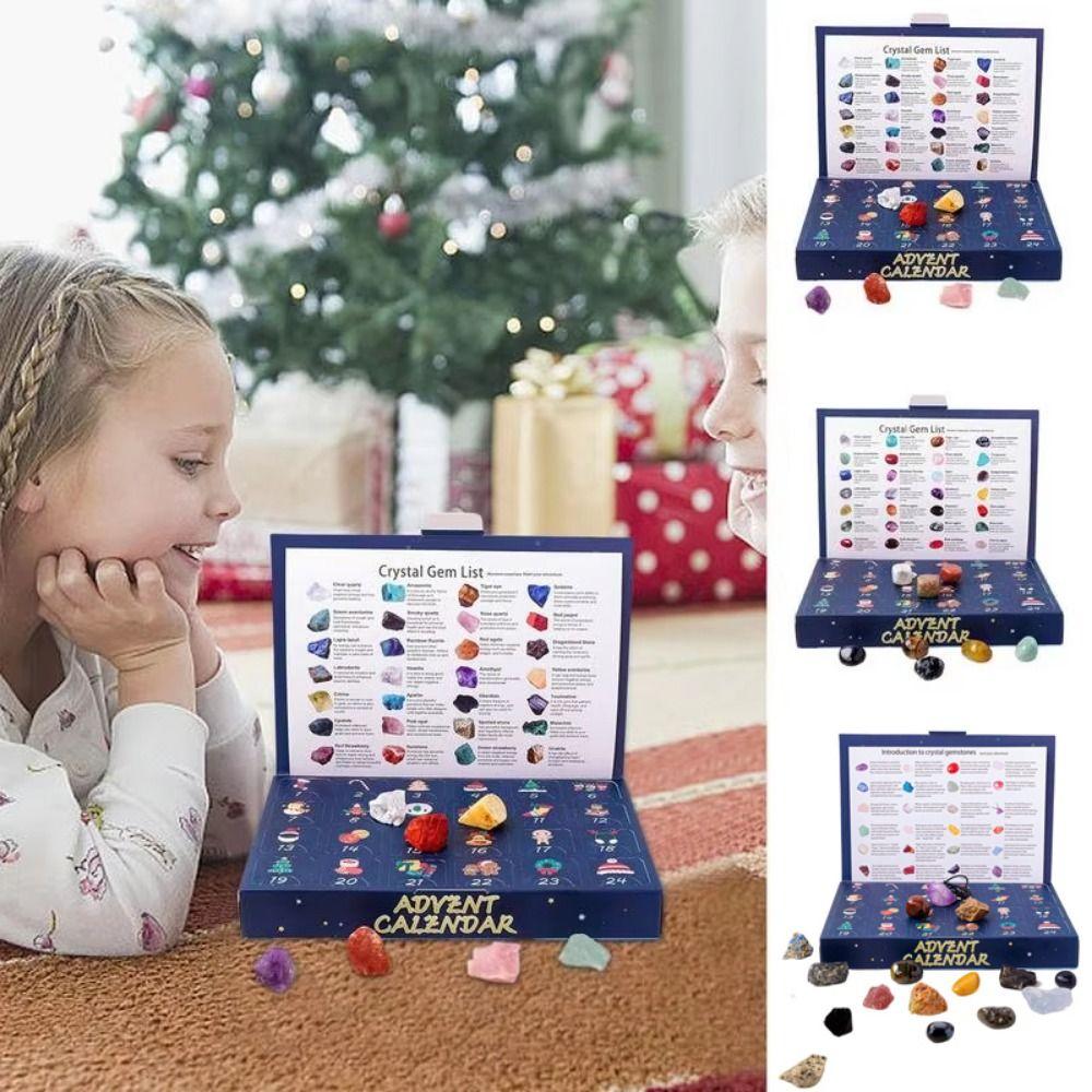 24Pcs Polished Gravel Christmas Crystal Advent Calendar Natural Stones 24 Days Countdown Toys Gift