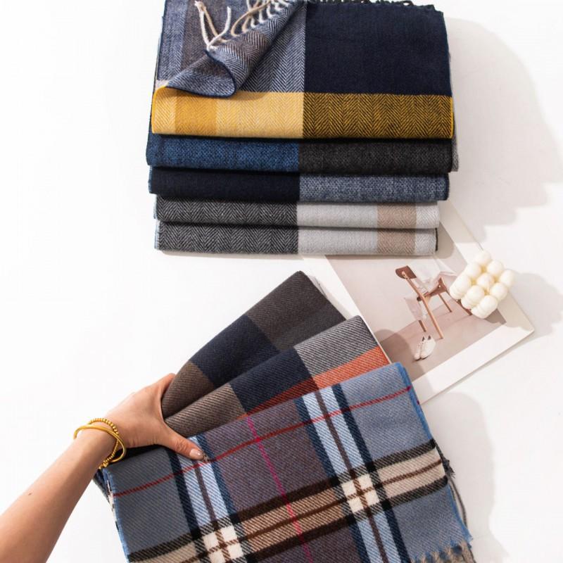 Elegant Plaid Faux Cashmere Scarf Women Warm Winter Wrap Office Commute Neck Warmer 35x180cm