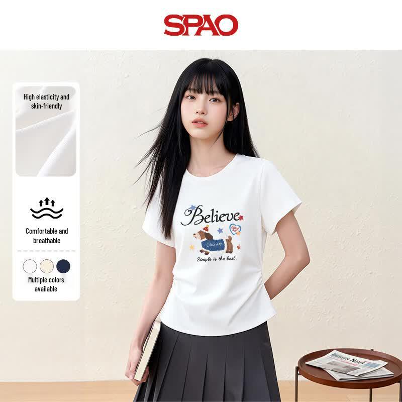 SPAO Women s Slim Fit Ruched Short Sleeve T-Shirt L