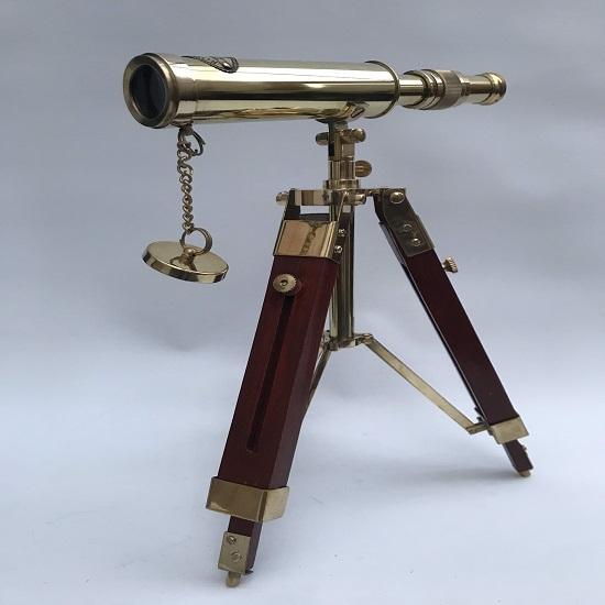 25.4 cm Nautical Marine Spyglass Brass Telescope On Wooden Tripod Stand