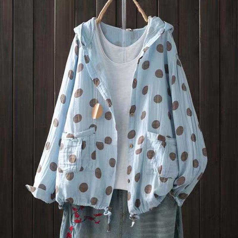 Spring and Summer Loose Large Size Double-layer Cotton Yarn Hooded Long-sleeved Lace-up Cardigan Thin Jacket Women's Clothing