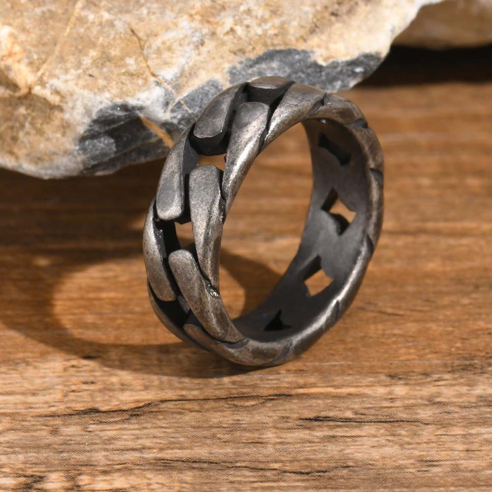 Vnox Men Vintage Oxidized Stainless Steel Rings, Links Shaped Finger Band, Punk Rock Male Alliance