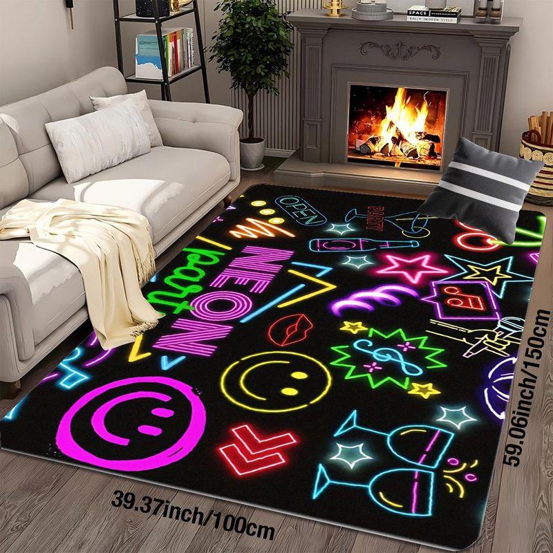 Neon Party Colorful Emoji Printed Door Mat Non-Slip Soft Floor Rug for Living Room Nightclub Theme Home Decorative Area Carpet
