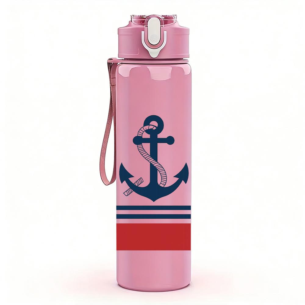 1PC Nautical Anchor Symbol Print 750ml Color Plastic Sports Water Bottle Leakproof Flip Straw Lid For Sports Office Home Use