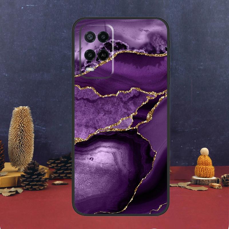 Teal Blue Gold Agate Marble Case For Oppo A5 Pro A6 A15 A18 A38 A58 A78 A98 A54 A74 A94 A17 A57 A80 A60 A40 A16 A76 A96