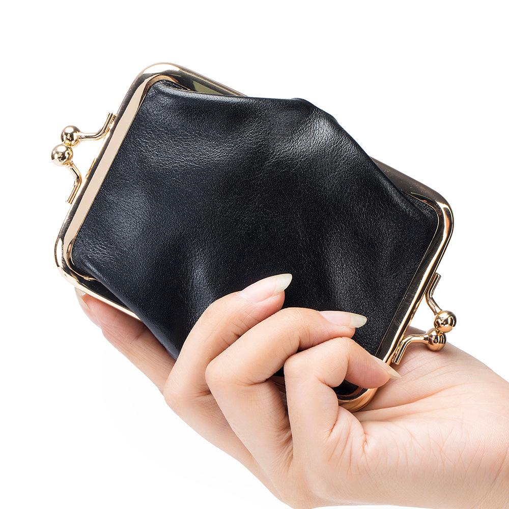 New Compact Retro Double Clip Clip Change Bag Women's European and American First Layer Oil Wax Leather Coin Bag Storage Bag Fans
