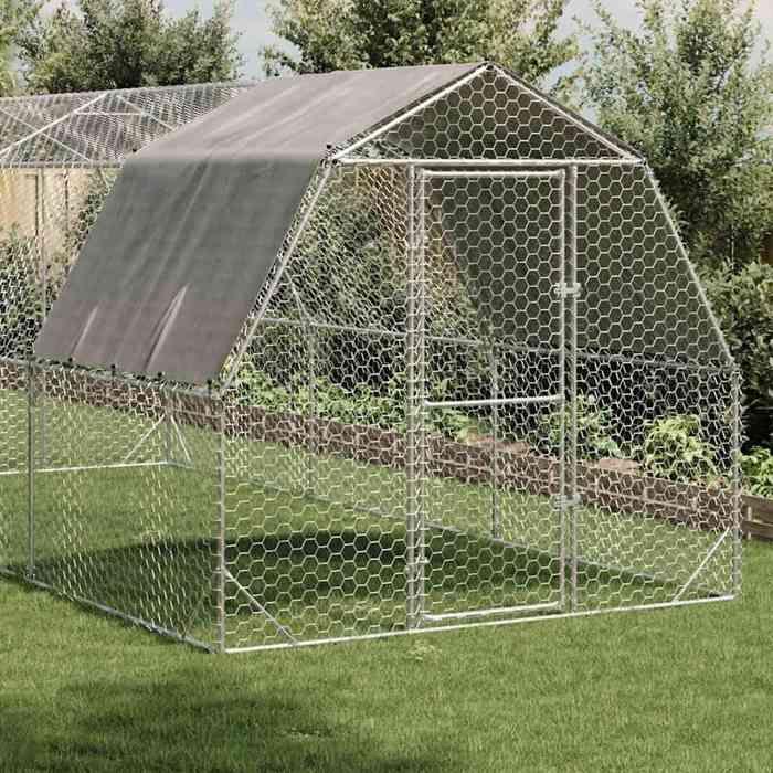 VidaXL Poulailler avec toit 2,5x6x2,25 m acier galvanisé, poulailler de promenade, enclos à poules accessible, cage à poules 3328527