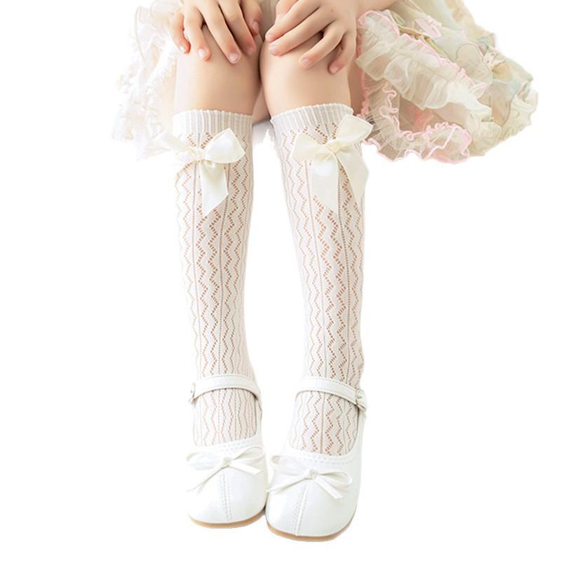 Girls' Lolita Crochet Lace Bow Mid-Calf Socks