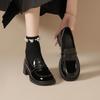 2025 new British style small leather shoes for women with skirts, platform high heels, retro round head loafers, thick heels, single shoes for women
