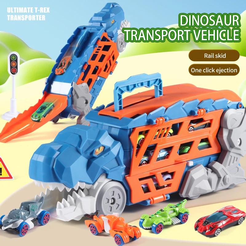 New Ejection Dinosaur Deformation Track Car Foldable Track Alloy Deformation Dinosaur Transport Car with Alloy Car Toy Gift