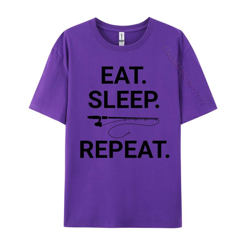 Eat Sleep Fish Repeat Tshirt Top Tshirts Short Sleeve Leisure Plain Men Tops Shirt Premium Cotton 3D Printing