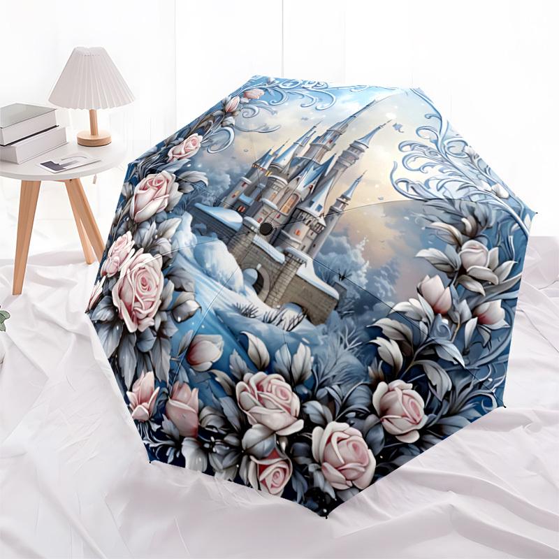 1pc Castle Roses Automatic Folding Umbrella, Sturdy And Durable Automatic Folding Umbrella with 8 Ribs, Convenient for Outdoor Use122