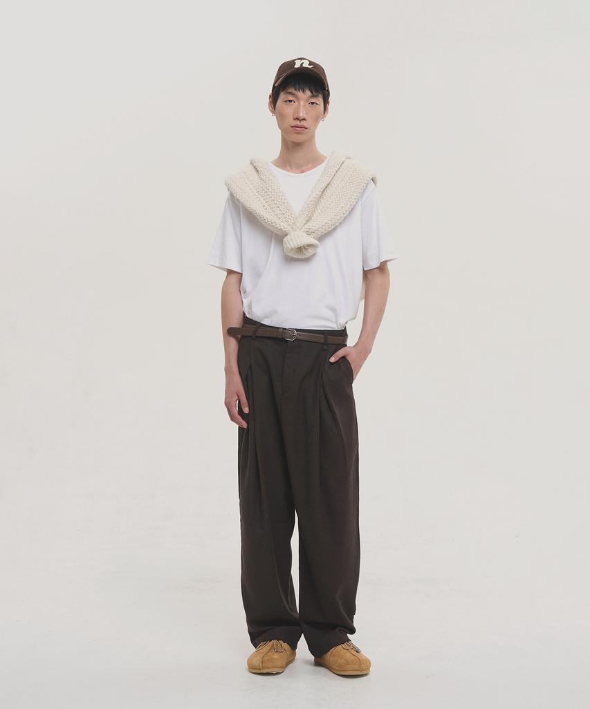 NOISE Wool Flannel Slit Wide Slacks - Brown