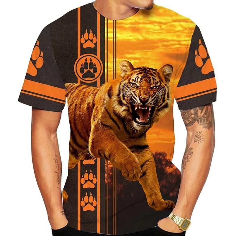 Summer new O-neck short sleeved streetwear T-shirt, hip-hop fashion men's T-shirt, animal 3D printed tiger T-shirt