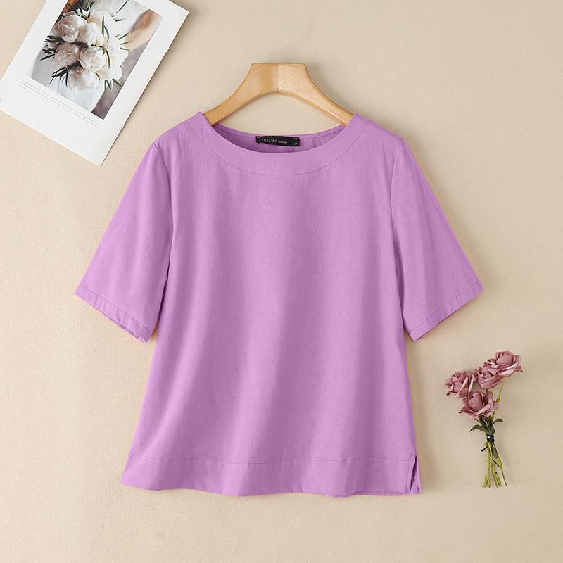 ZANZEA Women Casual Round Neck Summer Short Sleeve T-Shirts