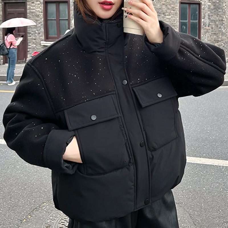 

Модные женские зимние пальто со стойкой, свободные, толстые, теплые, короткие парки, женские куртки 2XL чёрный