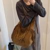 Large Capacity Frosted Tassel Shoulder Bag Faux Suede Fringe Underarm Bag Travel Tote Handbag Female Shopping Bag