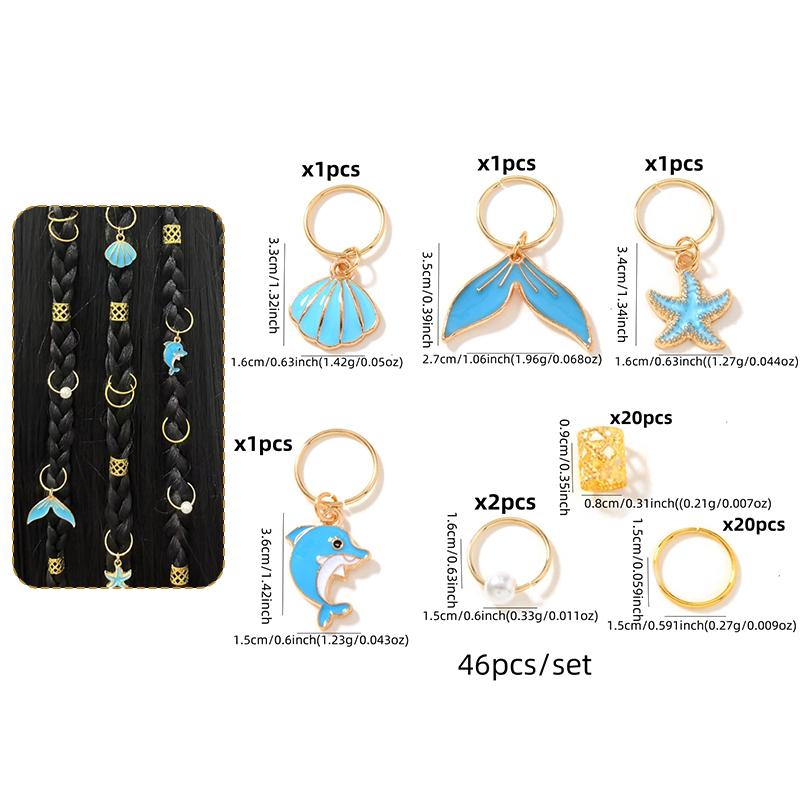 1Set Starfish Conch Pendant Artificial Pearl Summer Y2K Dreadlock Hair Jewelry Accessories For Braids For Girls Music Festival