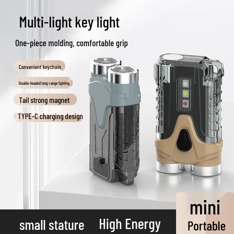 Compact Waterproof Multi-Function Keychain Flashlight with Magnetic Base and Emergency/Bike Warning Light