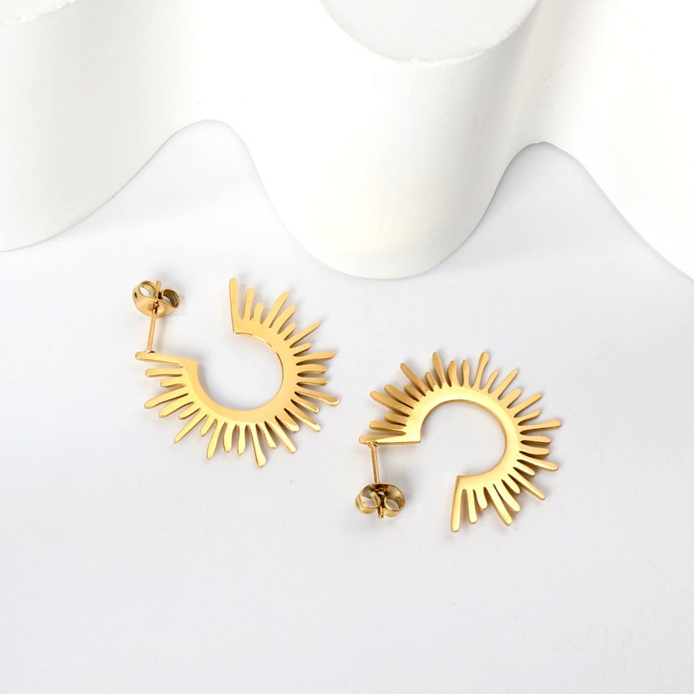 Stainless Steel Jewelry Set Gold Color Half Circle Shaped Set of Necklaces and Earrings for Women mayoreo para revender