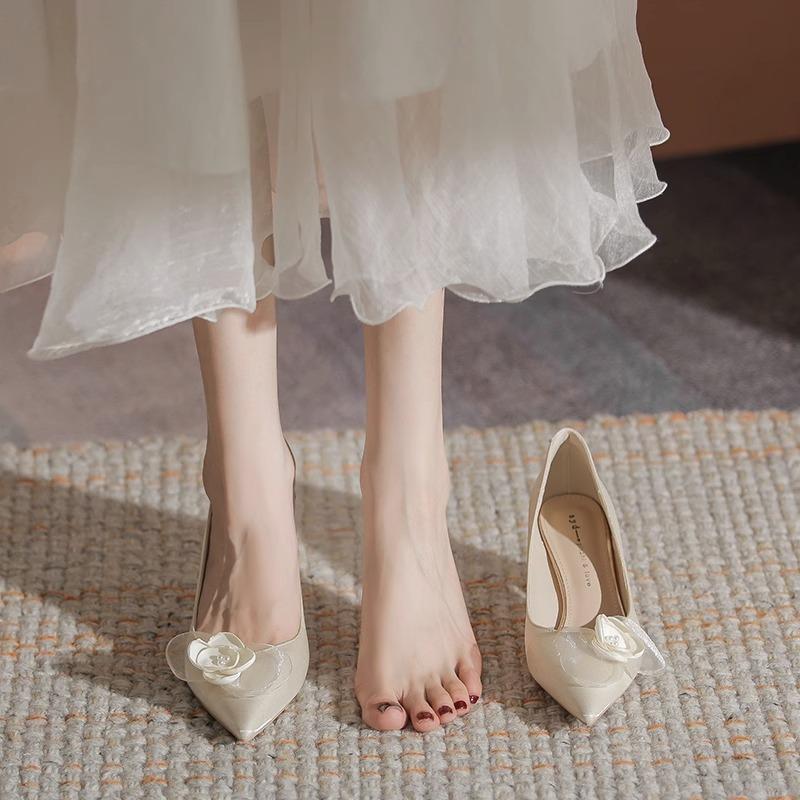 Thick Heeled Single Shoes for Women Pointed Toe Shallow Mouth High Heels Temperament Simple Medium Heeled Work Shoe Ladies Pumps