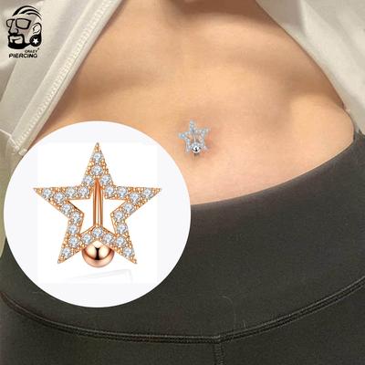 1 adet Ters Bar Yıldız Kristaller CZs Göbek Göbek Yüzükleri Moda Ters Bar Göbek Piercing Nombril Takı Çelik Göbek göbek piercingi