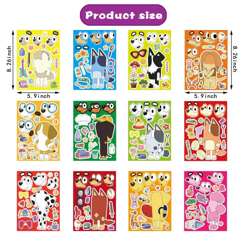 6/12Sheets Bluey Animation Family Cartoon Puzzle Sticker DIY Phone Laptop Luggage Skateboard Graffiti Decals Fun for Kid Gift