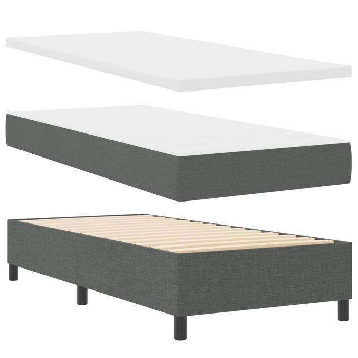 VidaXL Lit à ressort avec matelas et banc gris foncé 100 x 200 cm tissu 3344045