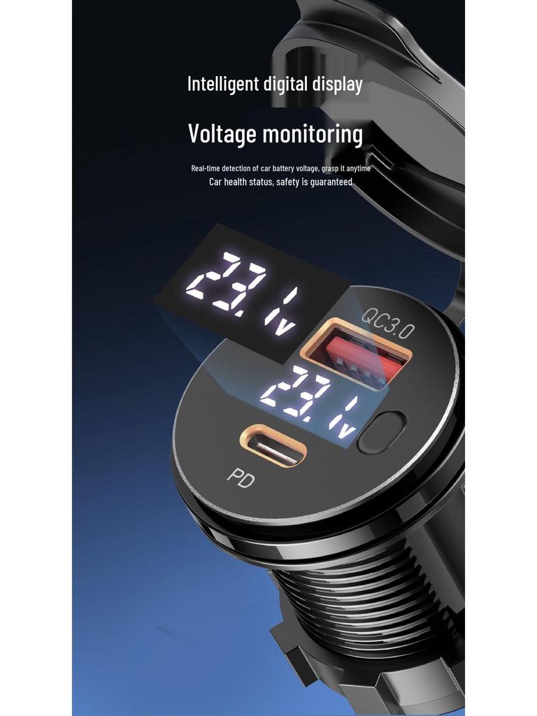Cross-border Car Charger with PD+QC3.0, Voltage Display & Modified USB Charging