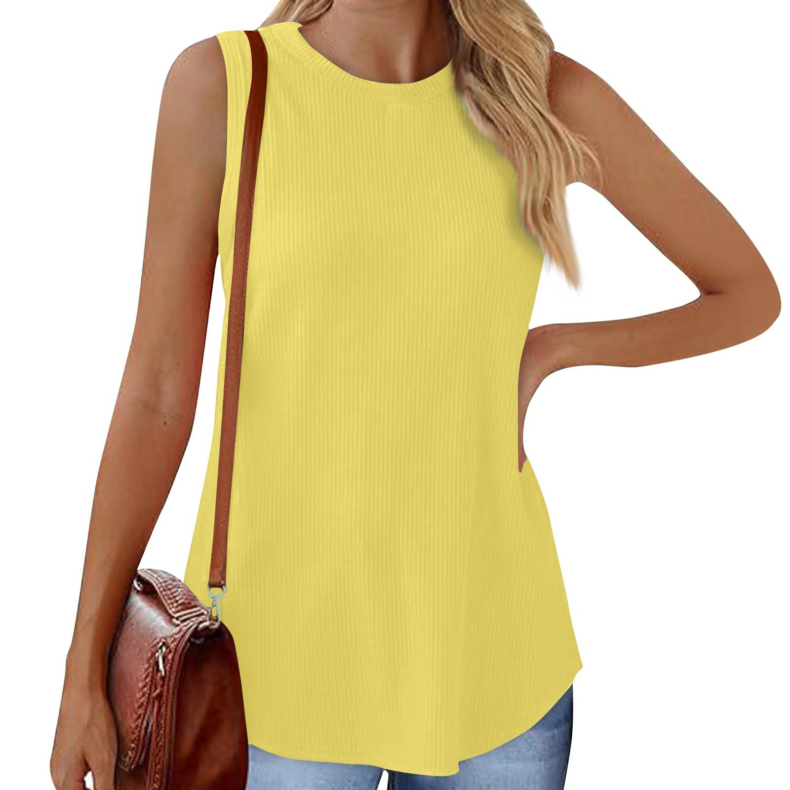 

Сплошной цвет, универсальный сексуальный жилет с круглым вырезом, внешняя футболка с резьбой, топ XL жёлтый