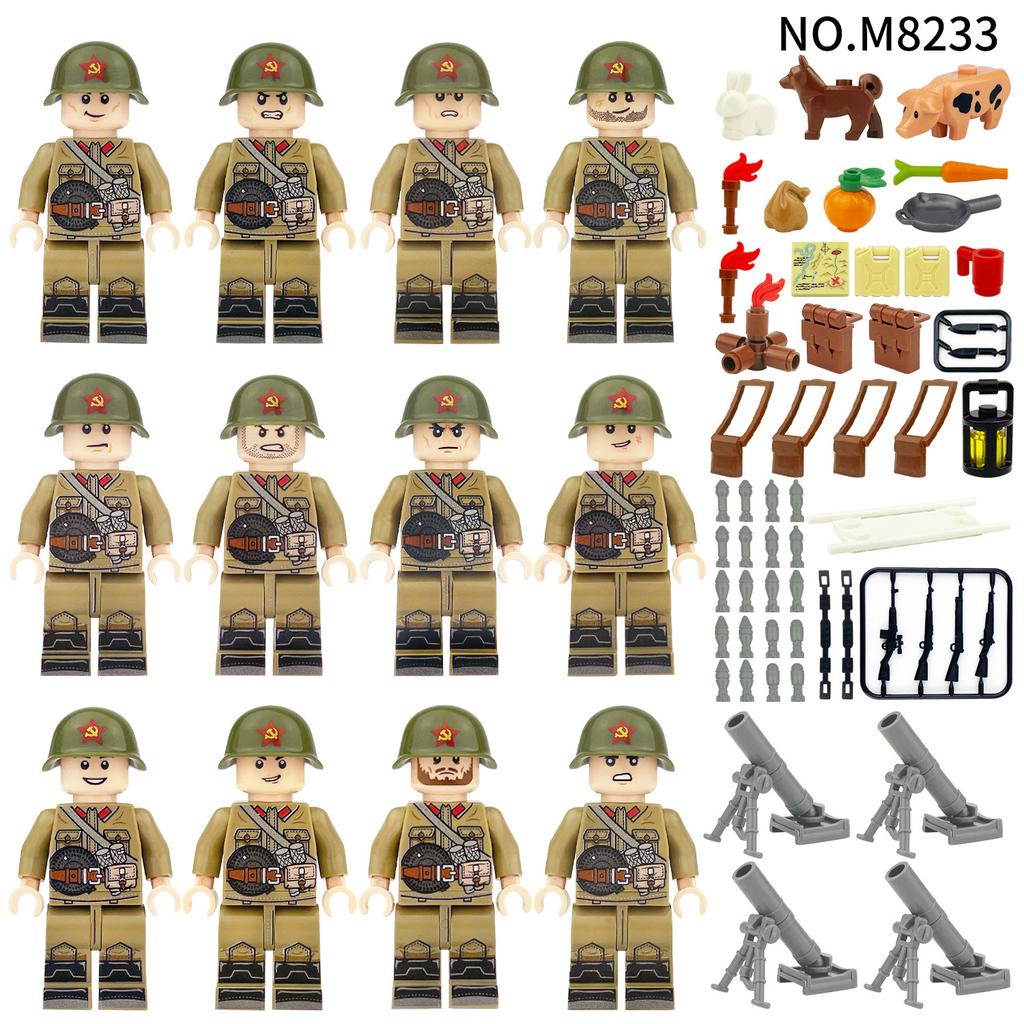 Soviet Field Troops M8233 Military Minifigures Children Assemble Small Particles Building Block Toy Stretcher