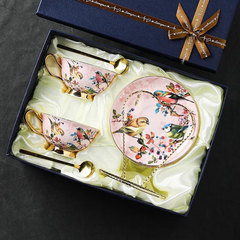 Pink Bird Ceramic Coffee Tea Cup Set