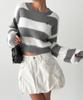 THE GREEN LAB Hairy Block Stripe Crop Knit [Gray]